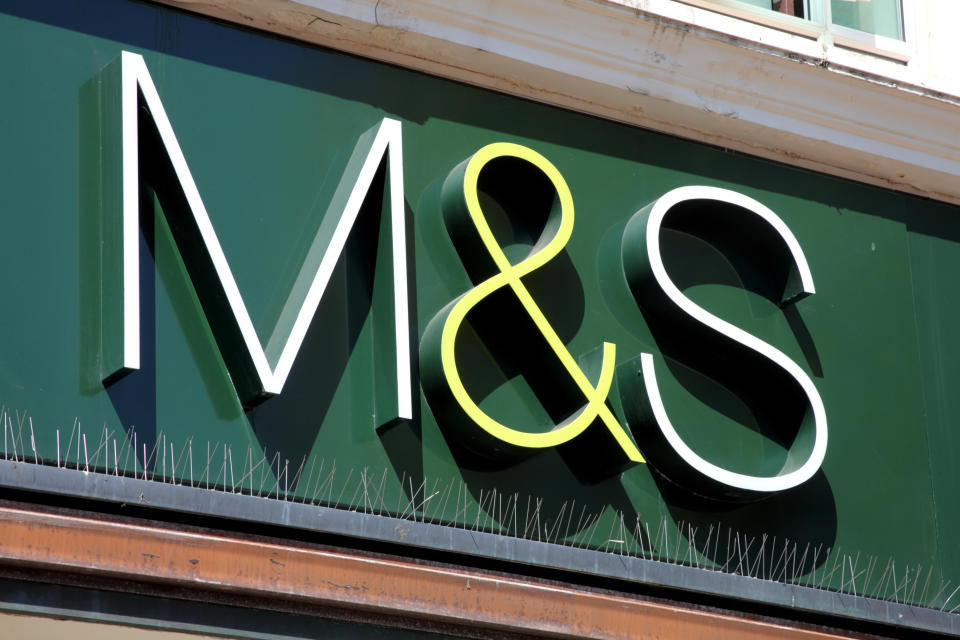 London, United Kingdom, Apr 22, 2011 : Marks & Spencer (M & S) logo advertising sign outside one of its retail supermarket stores in London city centre