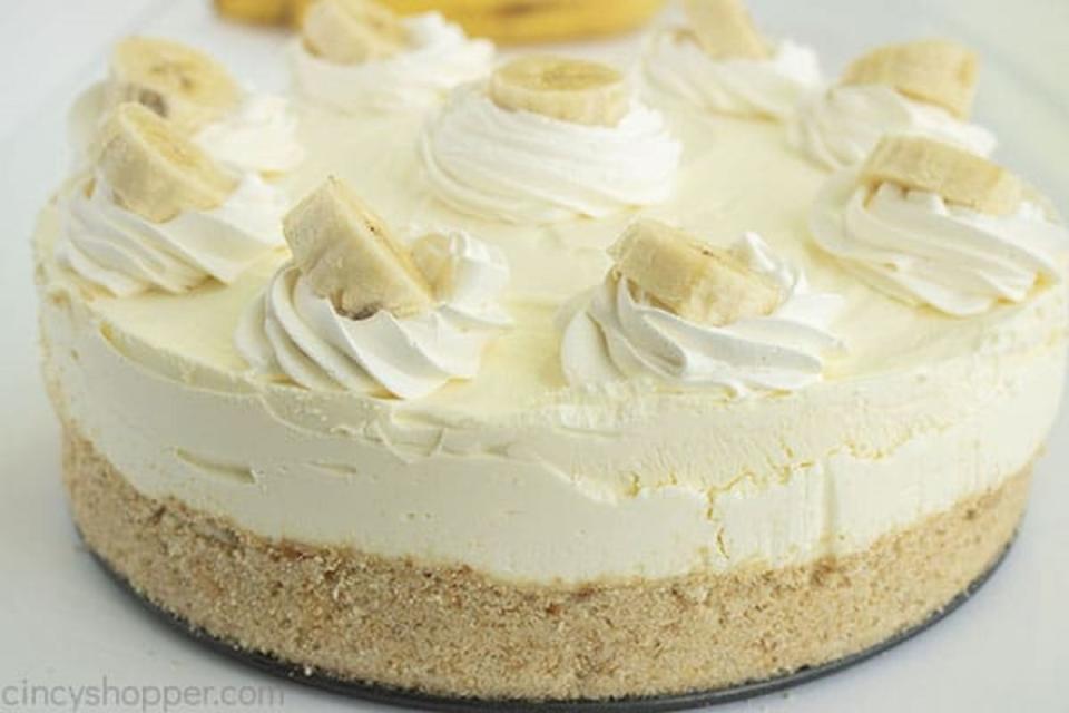 <p>Cincy Shopper</p><p>You’ll love the cookie crust with the creamy cheesecake, fresh bananas, banana pudding, and whipped topping.</p><p><strong>Get the recipe: </strong><a href="https://cincyshopper.com/banana-cream-cheesecake/" rel="nofollow noopener" target="_blank" data-ylk="slk:No-Bake Banana Cream Cheesecake;elm:context_link;itc:0;sec:content-canvas" class="link "><strong>No-Bake Banana Cream Cheesecake</strong></a></p>