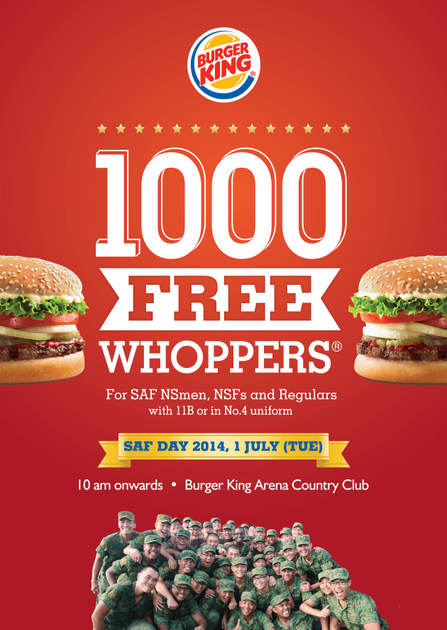 Sedi A BURGER KING Singapore to give away 1 000 Free WHOPPER s