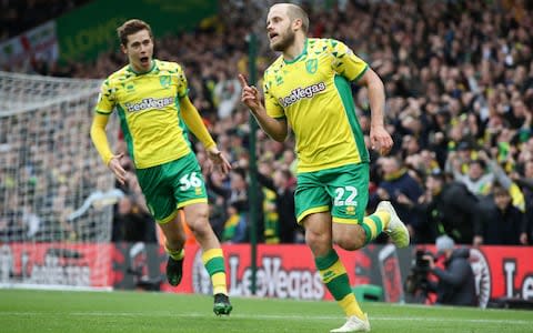 Norwich City's Teemu Pukki celebrates scoring his sides fourth goal during the Sky Bet Championship match at Carrow Road - Credit: PA