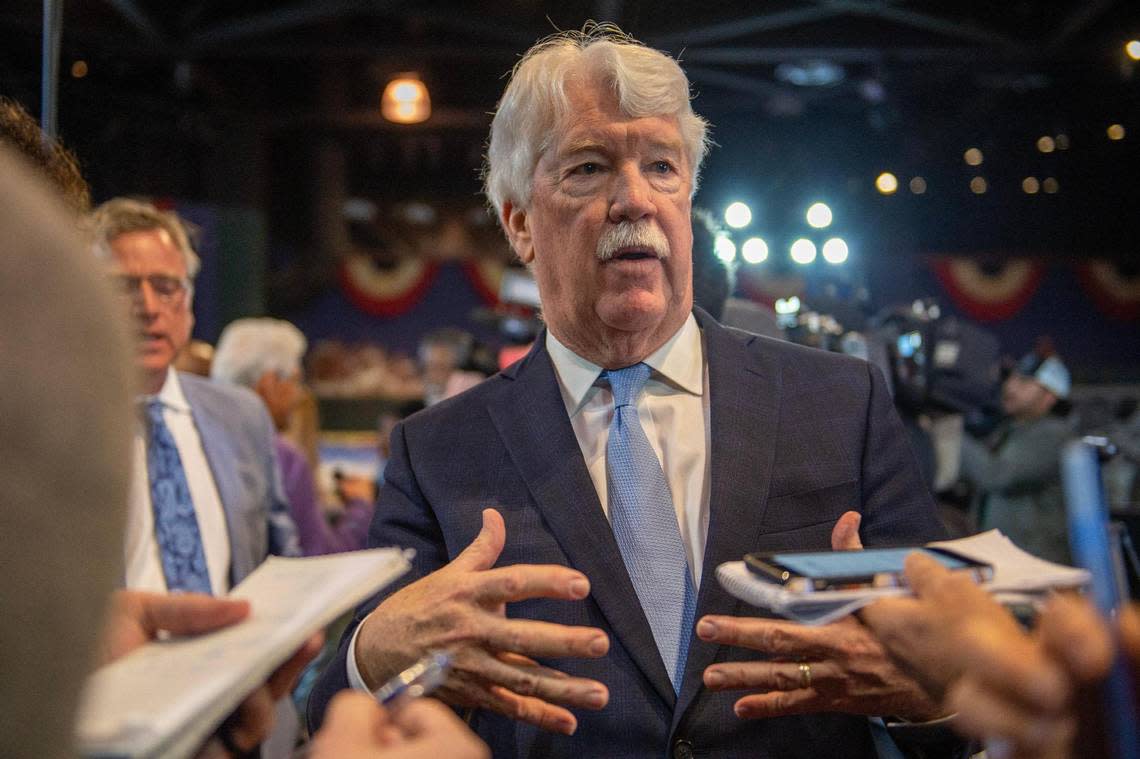 John Sherman, owner of the Royals, speaks to reporters after a news conference at the Negro Leagues Baseball Museum in Kansas City. The session took place to announce the vision for a potential new NLBM along The Paseo.