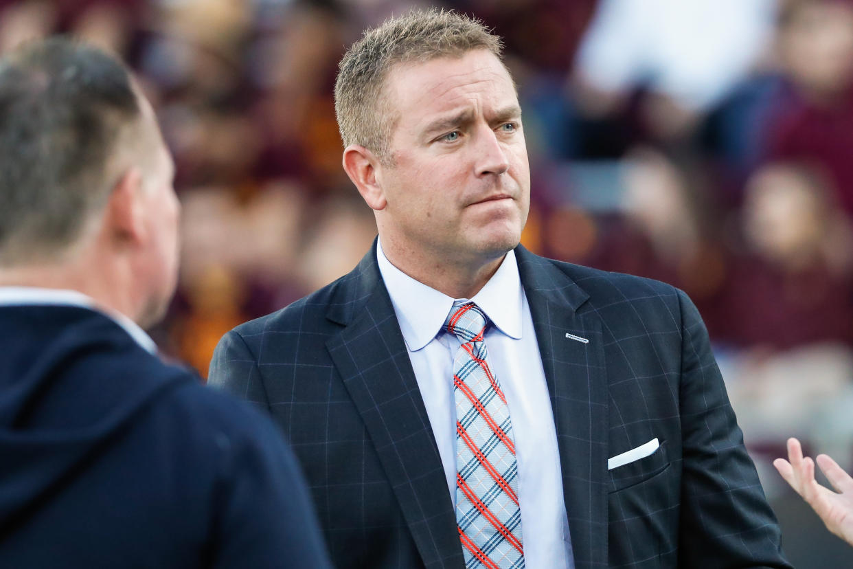 TEMPE, AZ - NOVEMBER 23:   ABC football analyst Kirk Herbstreit looks on before the college football game between the Oregon Ducks and the Arizona State Sun Devils on November 23, 2019 at Sun Devil Stadium in Tempe, Arizona. (Photo by Kevin Abele/Icon Sportswire via Getty Images)