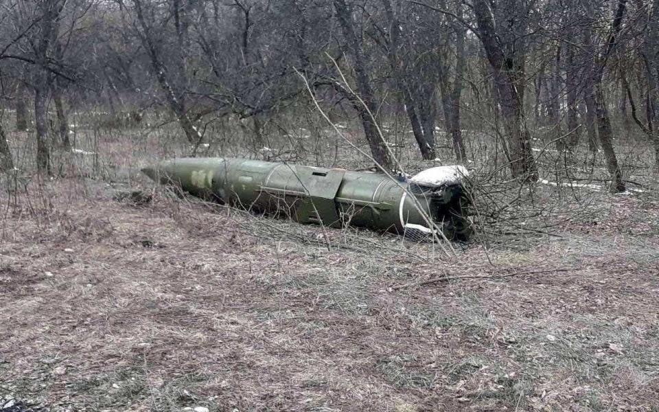 An unexploded short range hypersonic ballistic missile fired by Russia into Kramatorsk, Ukraine - National Guard of Ukraine/Reuters