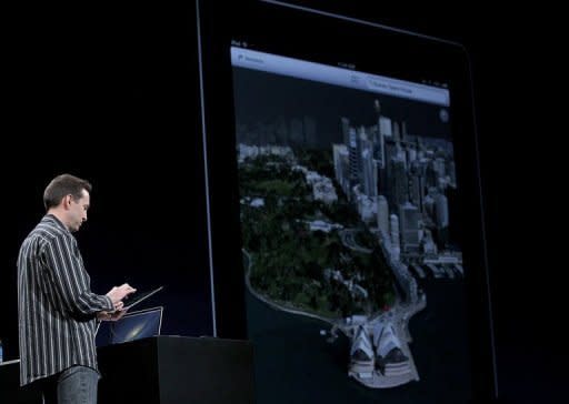 Apple Senior VP of iPhone Software Scott Forstall demonstrates Flyover, part of the new map application featured on iOS 6 during the 2012 Apple WWDC keynote address at the Moscone Center on June 11 in San Francisco, California