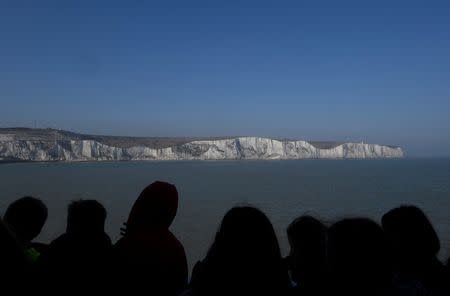 Passengers view the white cliffs of Dover from a cross-channel ferry between Dover in Britain and Calais in France, March 27, 2017. REUTERS/Toby Melville