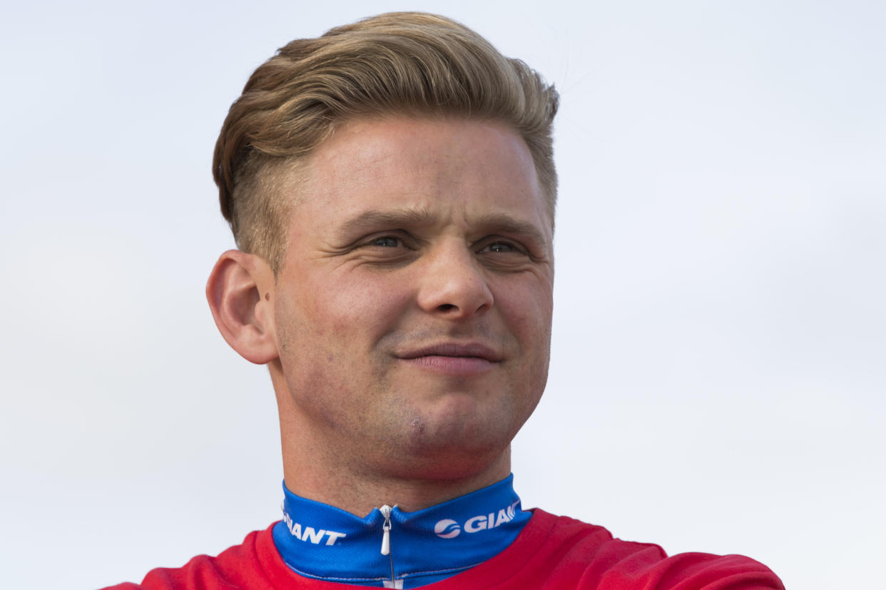 LONDON, ENGLAND - MARCH 23:  Jeff Brazier prepares at the starting line of the Sainsbury's Sport Relief cycle challenge at Queen Elizabeth Olympic Park on March 23, 2014 in London, England.  (Photo by Tristan Fewings/Getty Images)