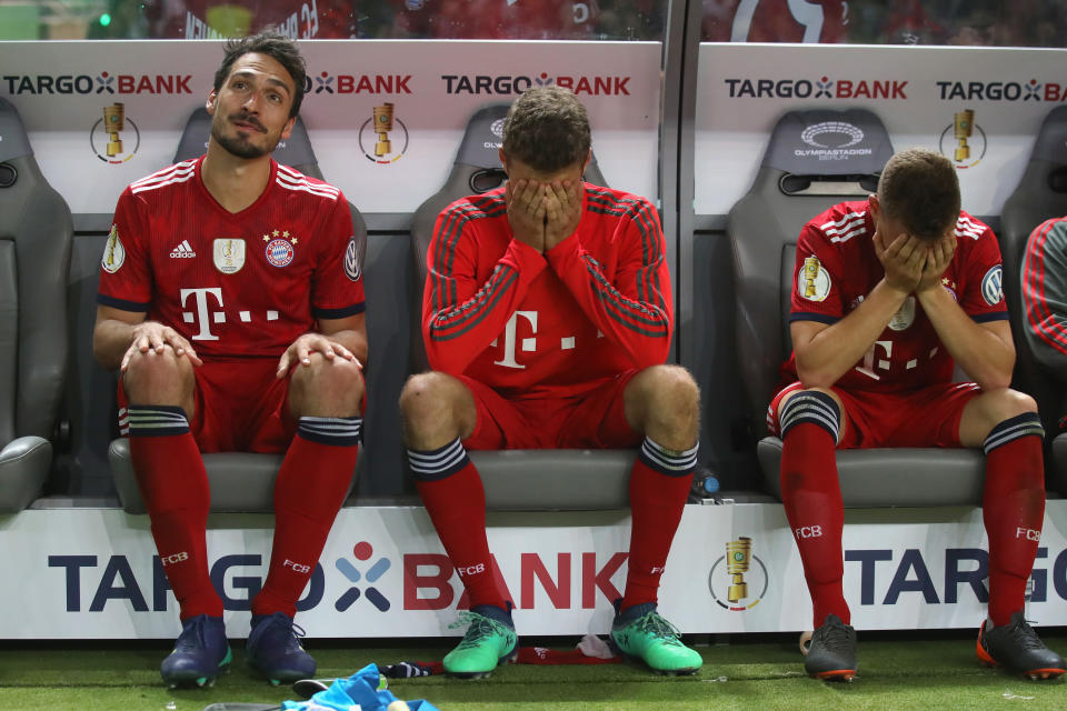 Entsetzen bei den Bayernspielern Hummels, Müller und Kimmich