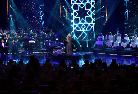 FILE PHOTO: Saudi Arabian singer Rashed Al-Majed peforms during a concert in Riyadh, Saudi Arabia, March 9, 2017. REUTERS/Faisal Al Nasser/File Photo
