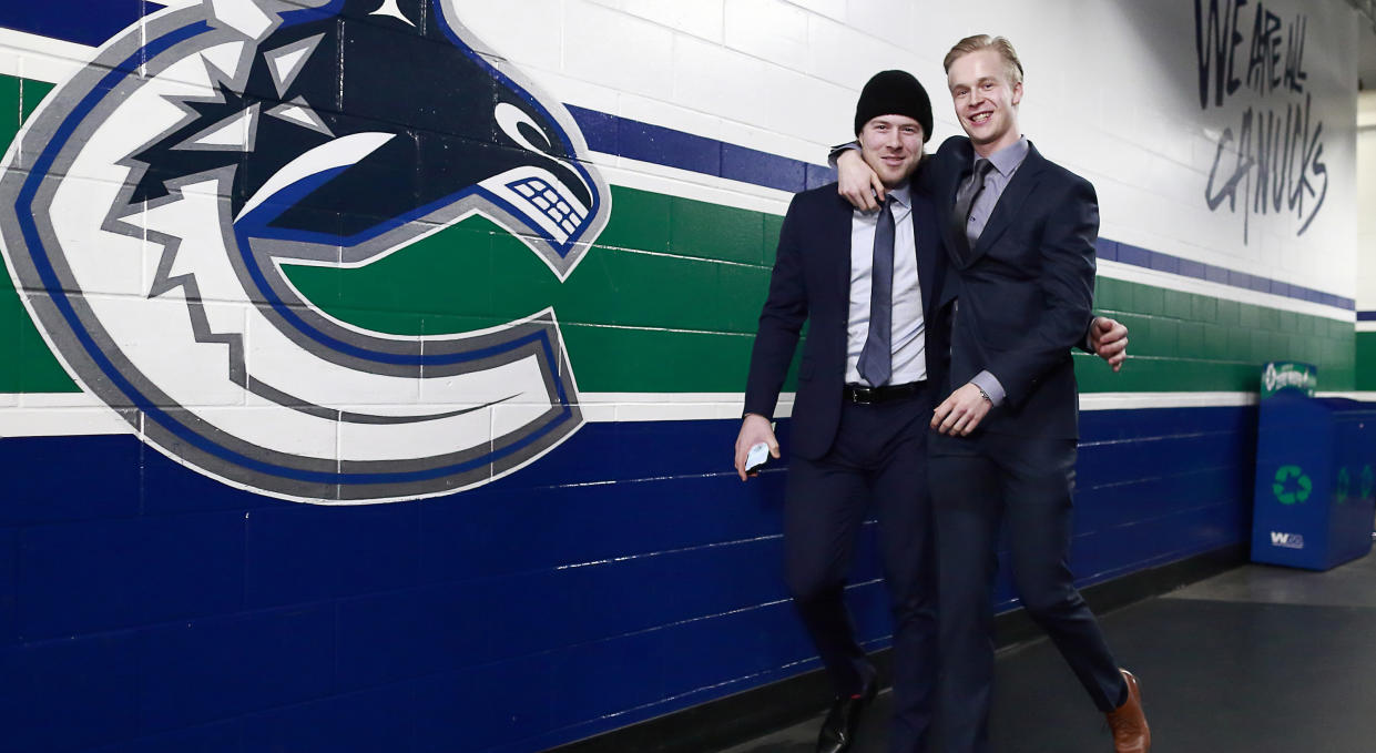 Elias Pettersson's impressive performance in the Hardest Shot competition resulted in a healthy donation going towards Parkinson's research. (Photo by Jeff Vinnick/NHLI via Getty Images)"n