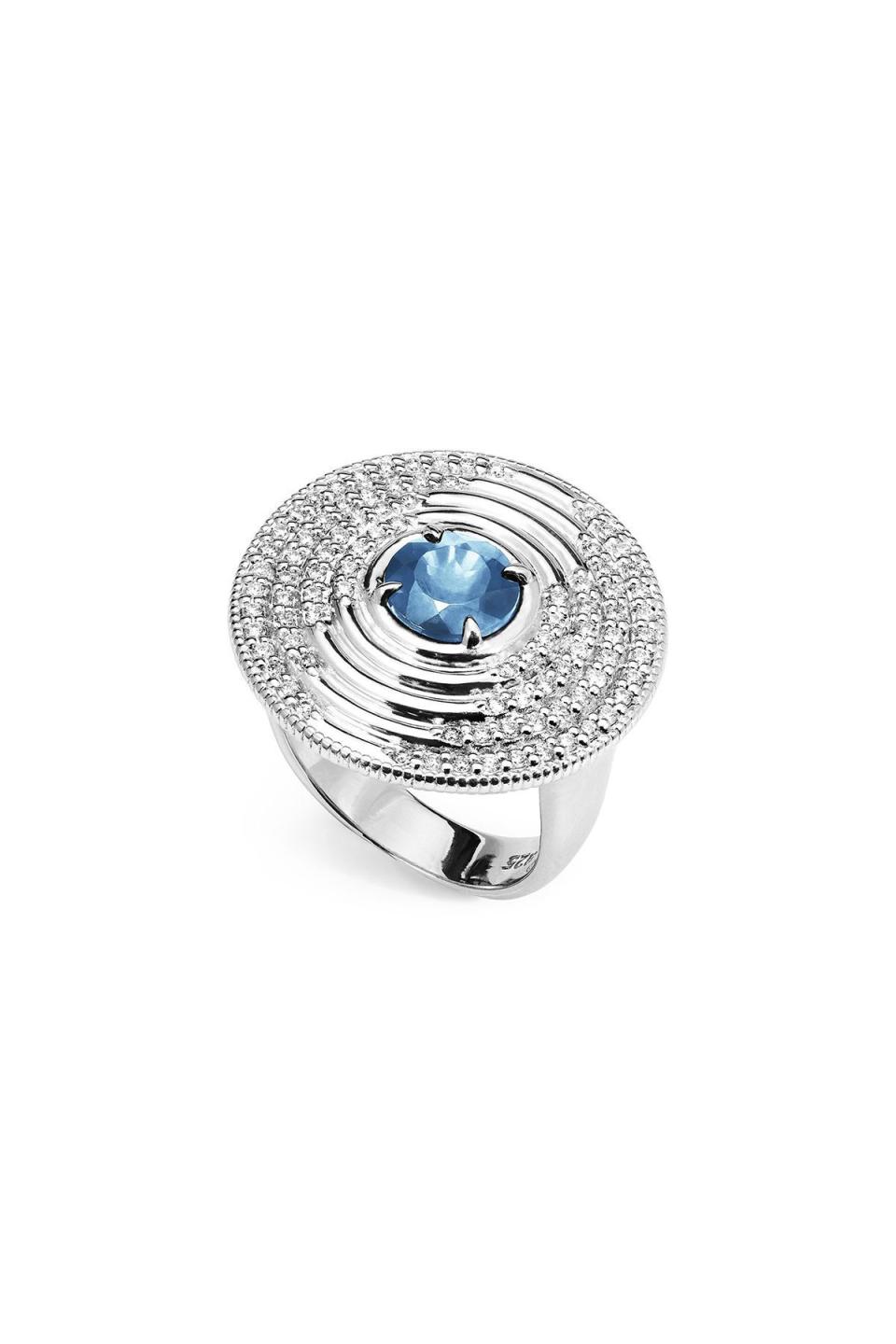 Max Round Ring with Swiss Blue Topaz and Diamonds