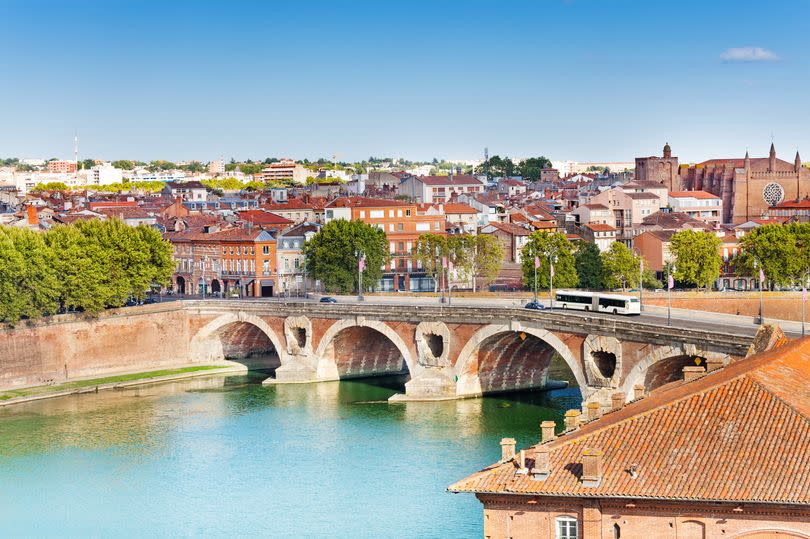 Panorama of Toulouse with Pont Neuf bridge across Garonne river, France