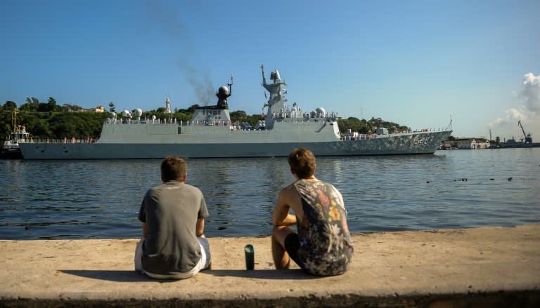 A Chinese navy Jiankai II frigate sails into the Cuban port of Havana