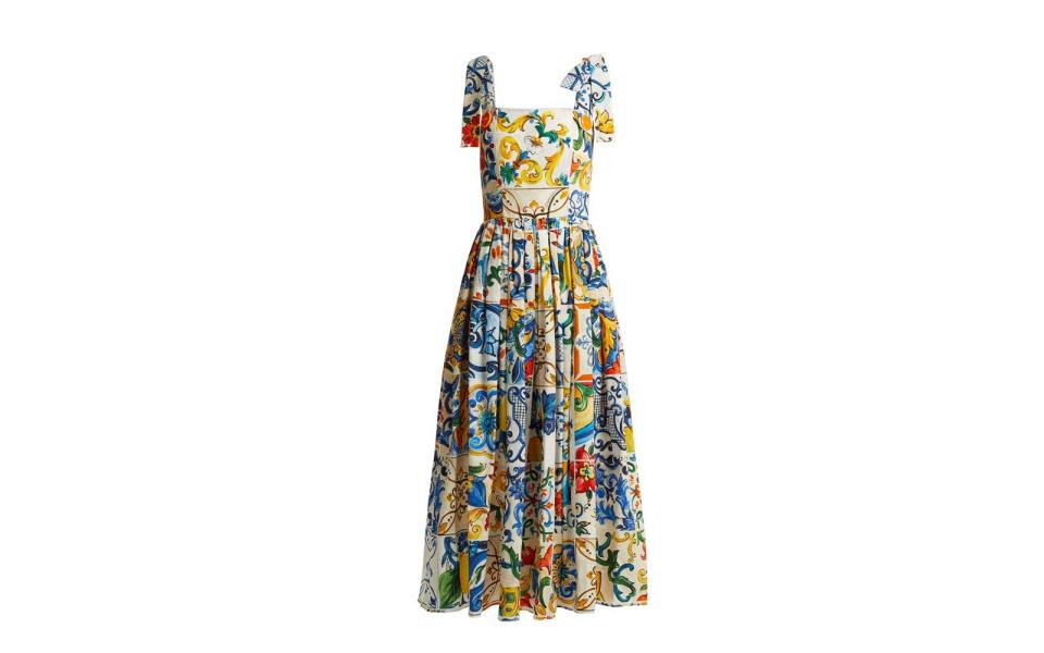 Dolce & Gabbana Majolica-Print Cotton Poplin Midi Dress
