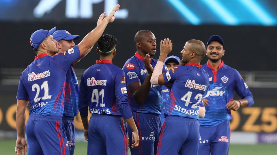 <div class="paragraphs"><p>Delhi Capitals celebrate a Sunrisers Hyderabad wicket.</p></div>