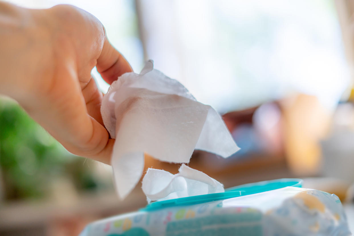 Boots to stop plastic wet wipes: Hand taking wet wipes. (Getty Images)