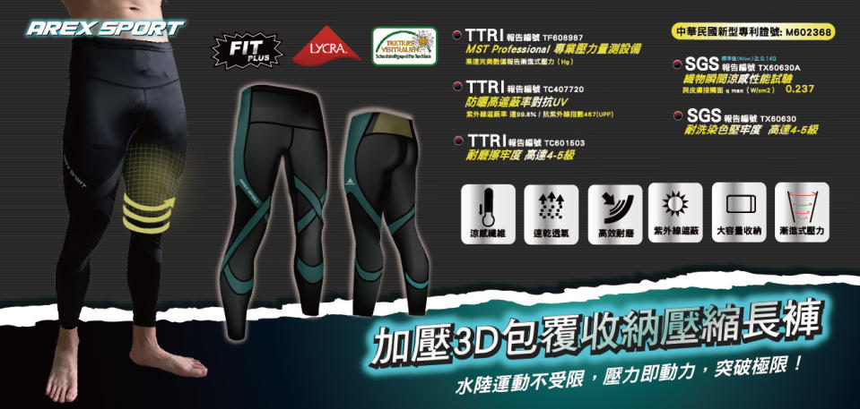 3D包覆收縮壓縮長褲，壓力即動力，水陸運動不受限！