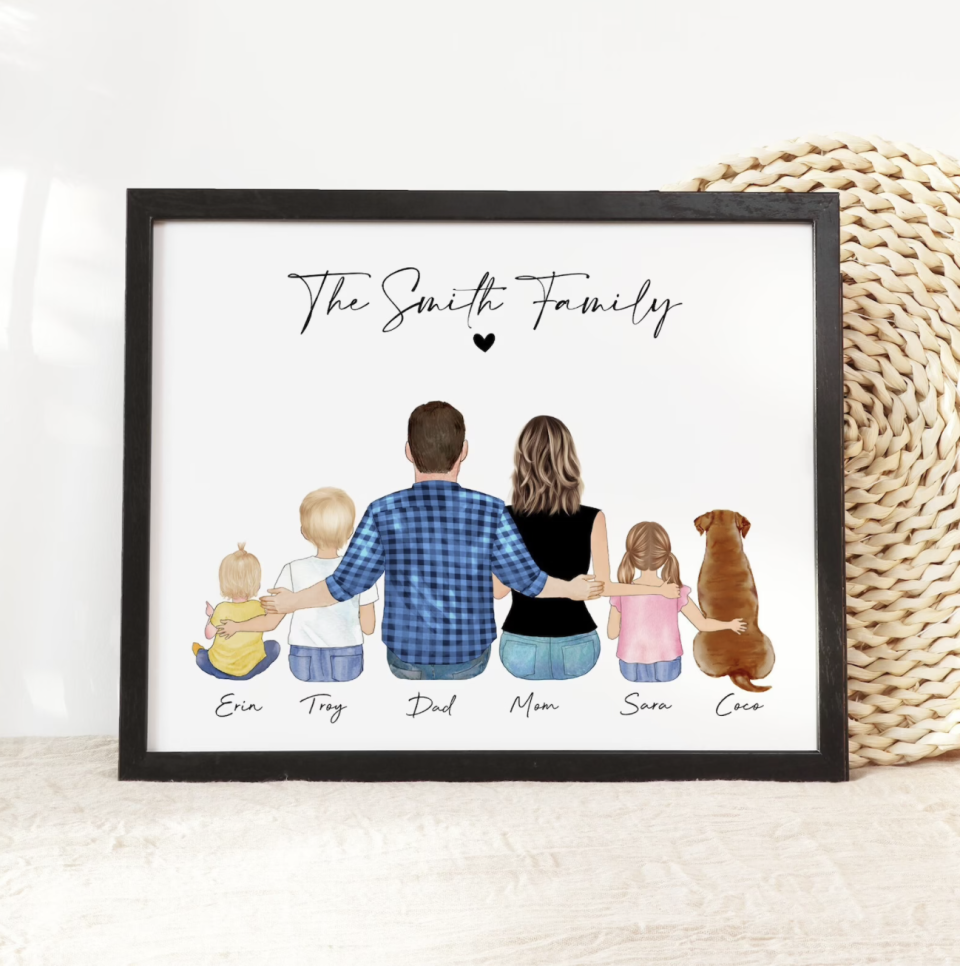 6) Custom Family Portrait with Pets, Personalized Family Portrait