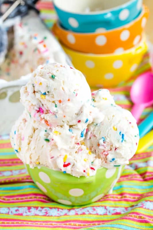 <p>Cupcakes & Kale Chips</p><p>Enjoy a scoop of this frozen dessert that tastes funfetti cake batter with its rich, buttery vanilla flavor and tons of rainbow sprinkles, but no cake mix.</p><p><strong>Get the recipe: <a href="https://cupcakesandkalechips.com/birthday-cake-ice-cream/" rel="nofollow noopener" target="_blank" data-ylk="slk:No-Churn Birthday Cake Ice Cream;elm:context_link;itc:0;sec:content-canvas" class="link ">No-Churn Birthday Cake Ice Cream</a></strong></p>