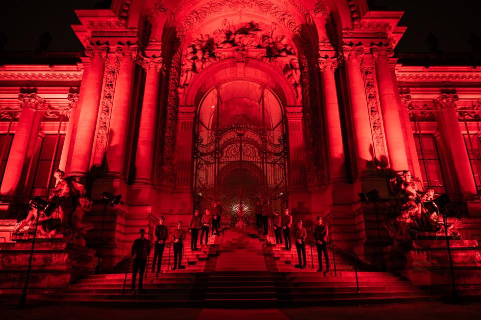 the petit palais in paris in red light