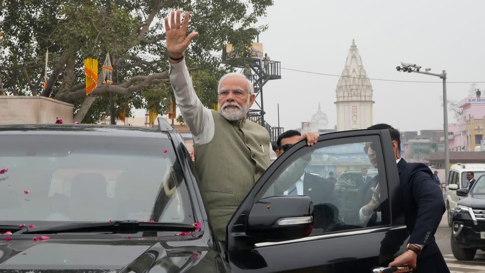 Indian Prime Minister Narendra Modi before inaugurating a new airport and a railway station in Ayodhya, India, Saturday, Dec. 30, 2023. - Rajesh Kumar Singh/AP