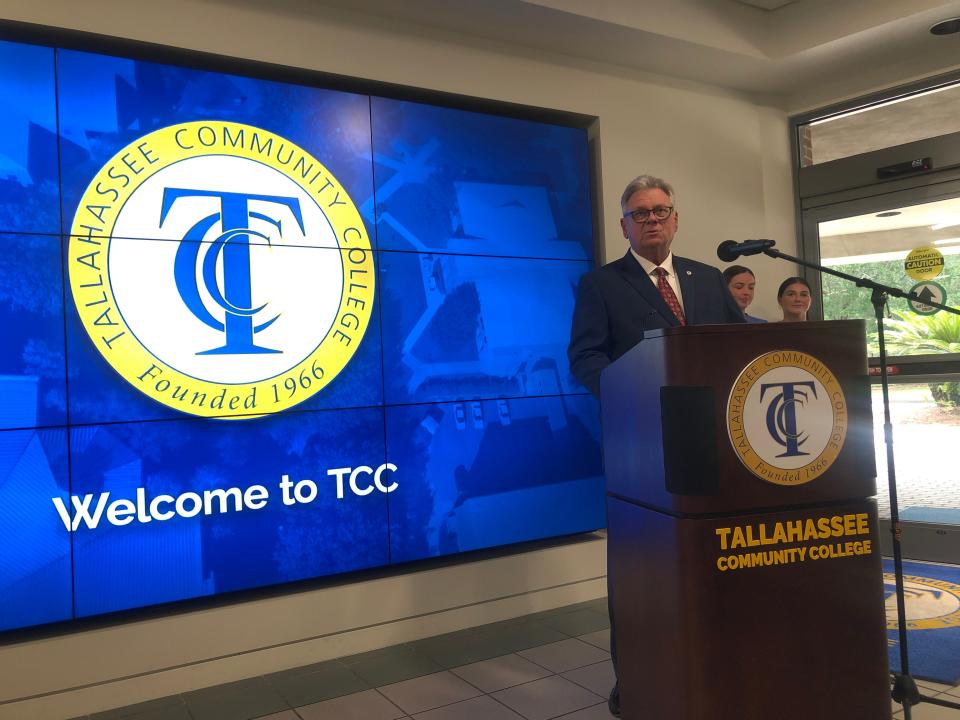 Tallahassee Community College President Jim Murdaugh announces a $1.6 million job growth grant to expand TCC's dental and surgical technology programs during a news conference on Wednesday, August 10, 2022.