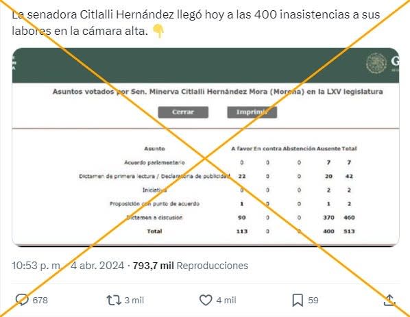 <span>Captura de pantalla de una publicación en X hecha el 15 de abril de 2020 </span>