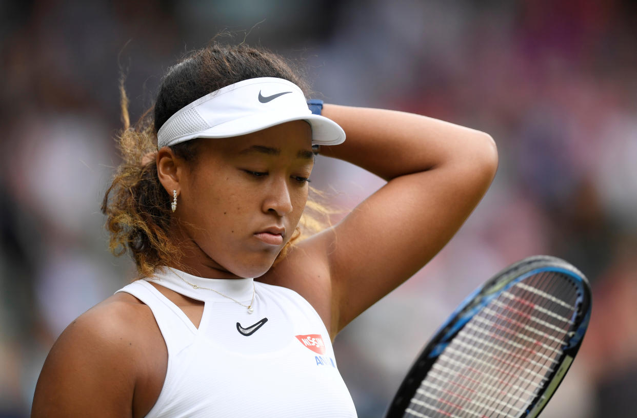 Naomi Osaka cut her post-match news conference short after a shocking first-round upset at Wimbledon. (Reuters)