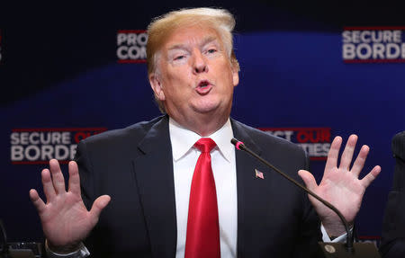 FILE PHOTO: U.S. President Donald Trump speaks during a roundtable on immigration and the gang MS-13 at the Morrelly Homeland Security Center in Bethpage, New York, U.S., May 23, 2018. REUTERS/Kevin Lamarque/File Photo