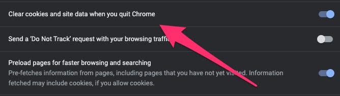 Google cookies option