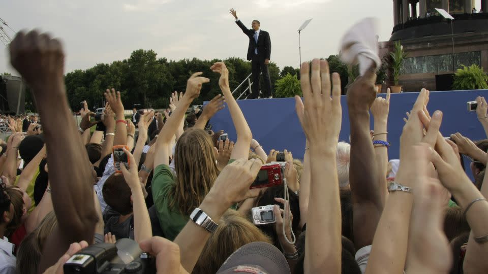 Then-US President Barack Obama is given a rock star welcome on his visit to Berlin in 2008. - Heinz M. Jurisch/ullstein bild/Getty Images