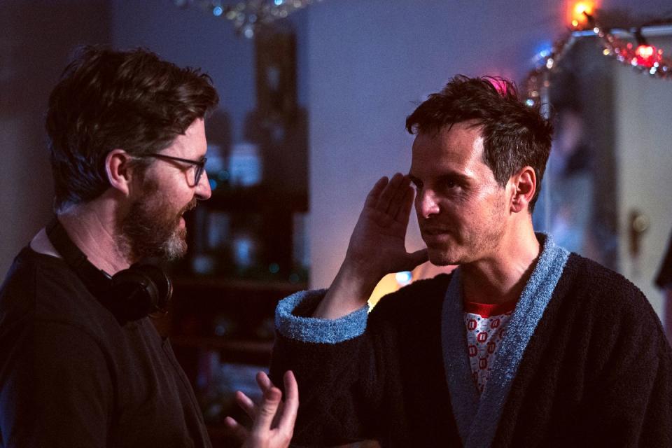 andrew haigh and andrew scott on the set of all of us strangers