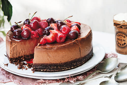 Double Chocolate Cheesecake with Berry Sauce