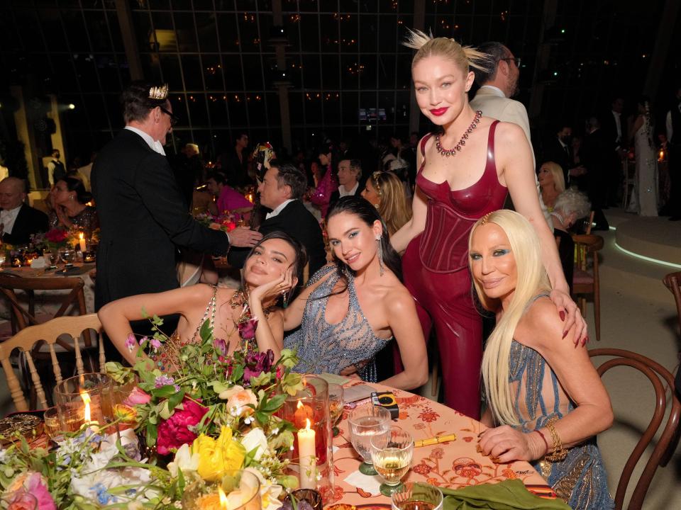 Emily Ratajkowski, Lily James, Gigi Hadid and Donatella Versace attend the 2022 Met Gala