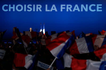 Marine Le Pen, French National Front (FN) candidate for 2017 presidential election, attends a campaign rally in Villepinte, near Paris, France, May 1, 2017. REUTERS/Pascal Rossignol