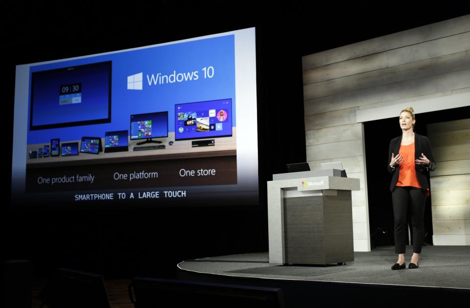 Microsoft Corp's Ashley Frank talks about Windows 10 at the annual shareholders' meeting in Bellevue, Washington December 3, 2014. REUTERS/Jason Redmond (UNITED STATES - Tags: BUSINESS SCIENCE TECHNOLOGY)