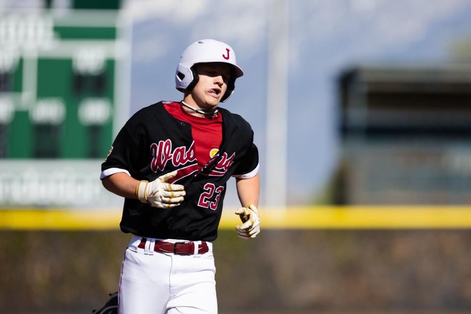 Juab’s Connor Cowan (23) runs during the 3A boys baseball quarterfinals at Kearns High School in Kearns on May 11, 2023. | Ryan Sun, Deseret News