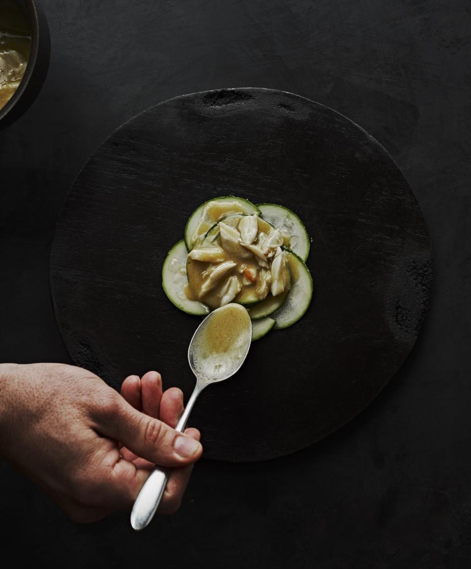 Blue Crab and courgettes at The Catbird Seat.