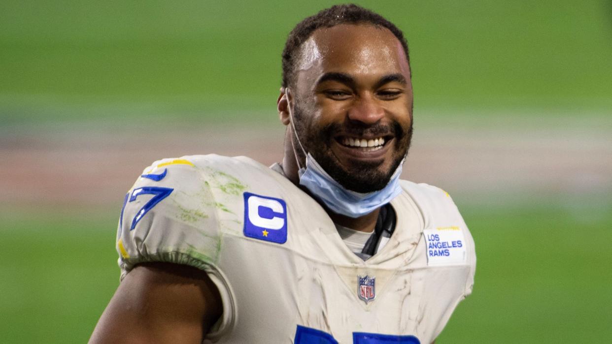 Mandatory Credit: Photo by Jennifer Stewart/AP/Shutterstock (11445991fb)Los Angeles Rams wide receiver Robert Woods (17) smiles after an NFL football game against the Arizona Cardinals, in Glendale, ArizRams Cardinals Football, Glendale, United States - 06 Dec 2020.