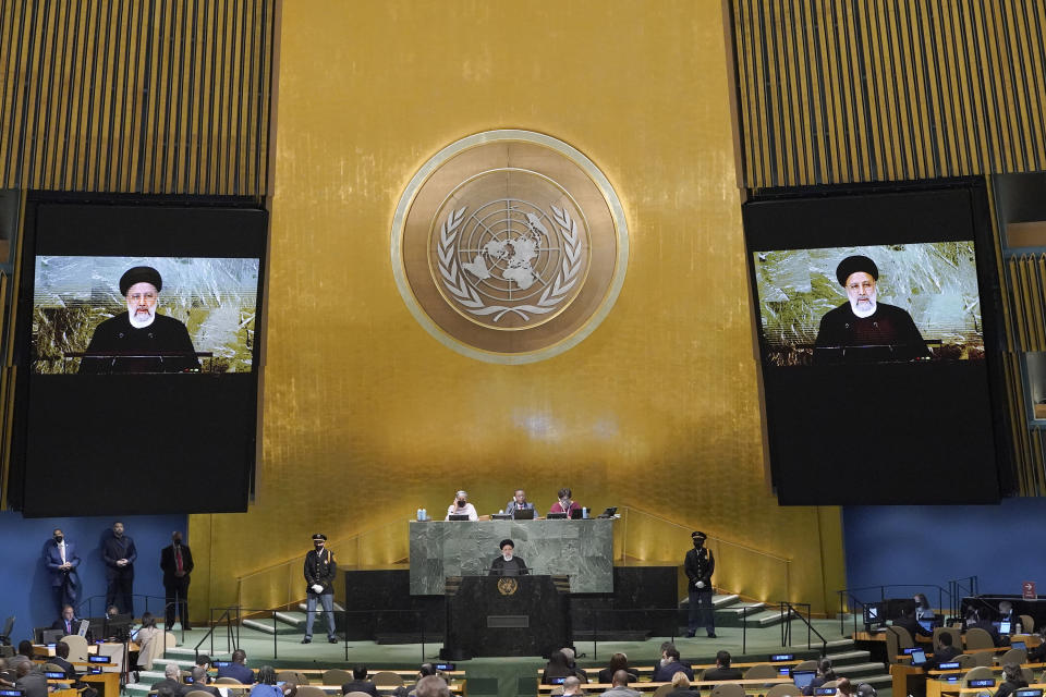 President of Iran Ebrahim Raisi addresses the 77th session of the United Nations General Assembly, Wednesday, Sept. 21, 2022 at U.N. headquarters. (AP Photo/Mary Altaffer)