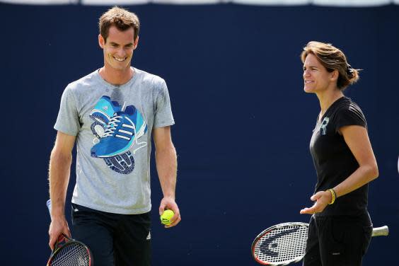 Andy Murray and Amélie Mauresmo on the practise courts at the Aegon Championships at Queens Club in 2014 (Getty Images)