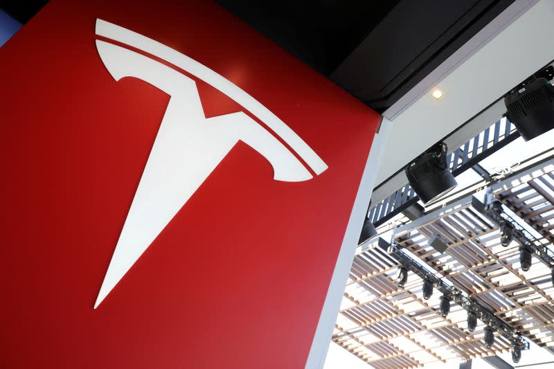 FILE PHOTO: FILE PHOTO: A Tesla logo is seen in Los Angeles