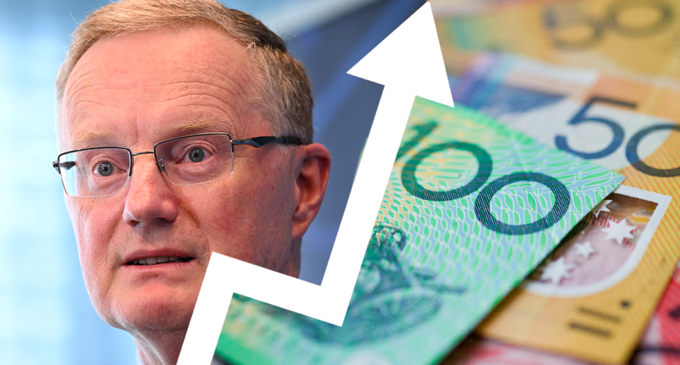 A composite image of RBA governor Philip Lowe and Australian money.