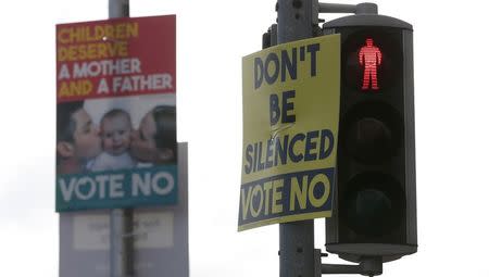 Posters supporting a No vote are displayed in the Temple Bar area of Dublin in Ireland May 19, 2015. REUTERS/Cathal McNaughton