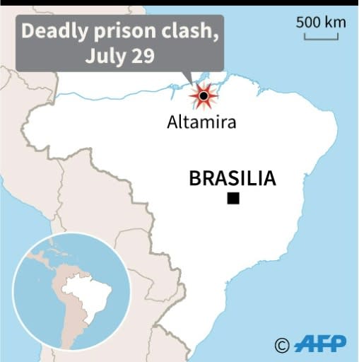 A map of Brazil locating Altamira, where at least 52 people were killed in prison clashes