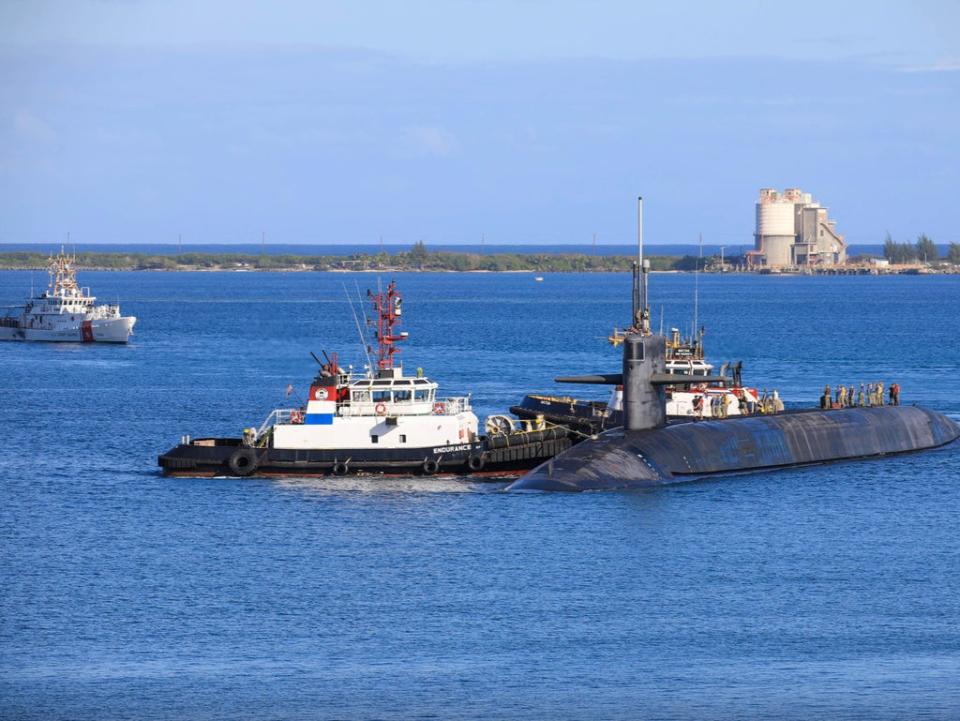 The USS Nevada, an Ohio-class nuclear-powered submarine, in Guam at the weekend (US Navy)