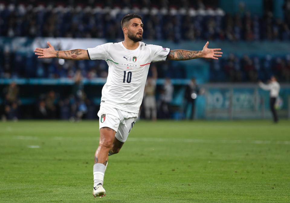 Lorenzo Insigne celebrates scoring Italy’s third goal (Getty Images)