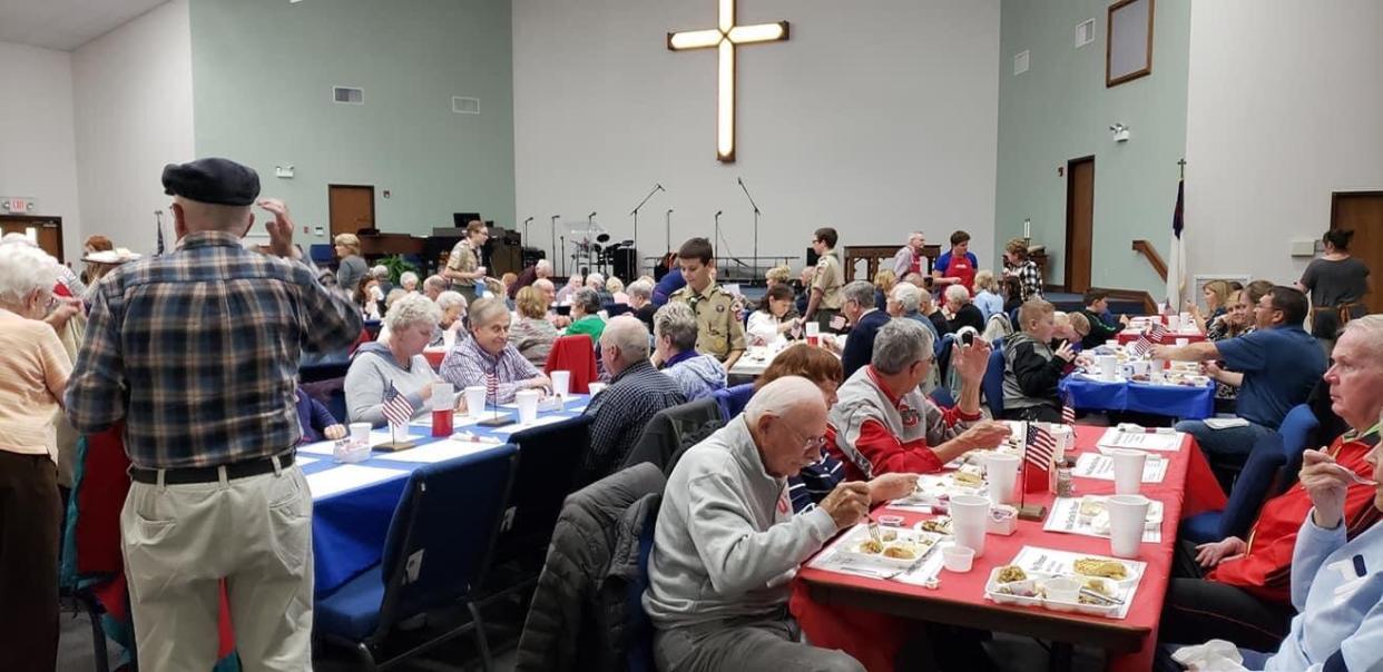 Parkview United Methodist Church in Miamisburg, Ohio has hosted an Election Day meal every year since 1901 — but this year will have a drive-through instead of the traditional sit-down dinner shown here. (Photo: Courtesy of Parkview United Methodist Church)