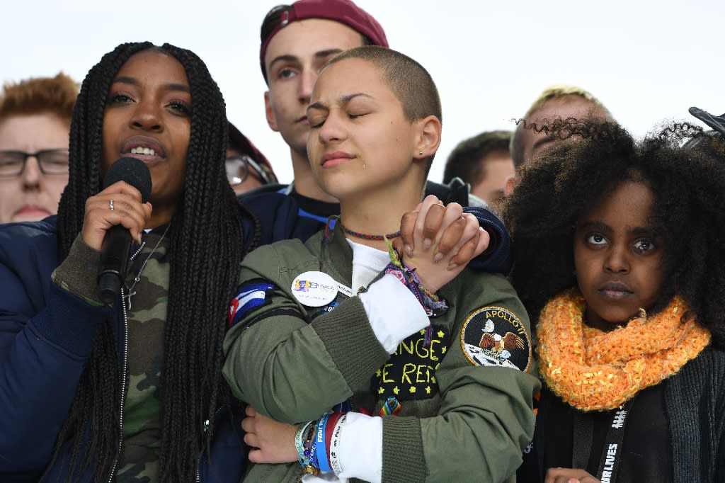 Marjory Stoneman Douglas High School student Emma González and other students at the “March for Our Lives” rally in Washington in 2018 (Photo: AFP Photo/JIM WATSON )