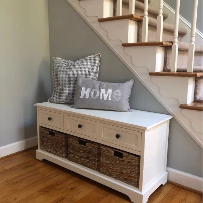 Reviewer's photo of the storage bench in the color White