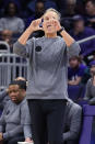 Northwestern head coach Chris Collins signals to his team during the first half of an NCAA college basketball game against Chicago State in Evanston, Ill., Wednesday, Dec. 13, 2023. (AP Photo/Nam Y. Huh)